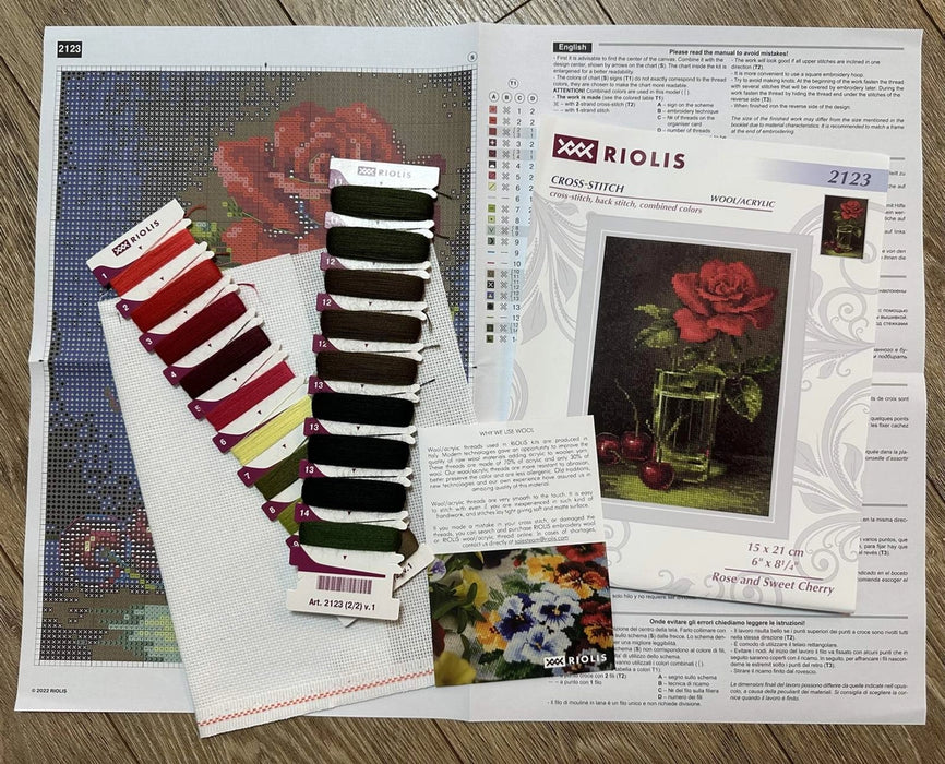 Riolis Cross Stitch Kit- 'Rose and Sweet Cherry' (2123)