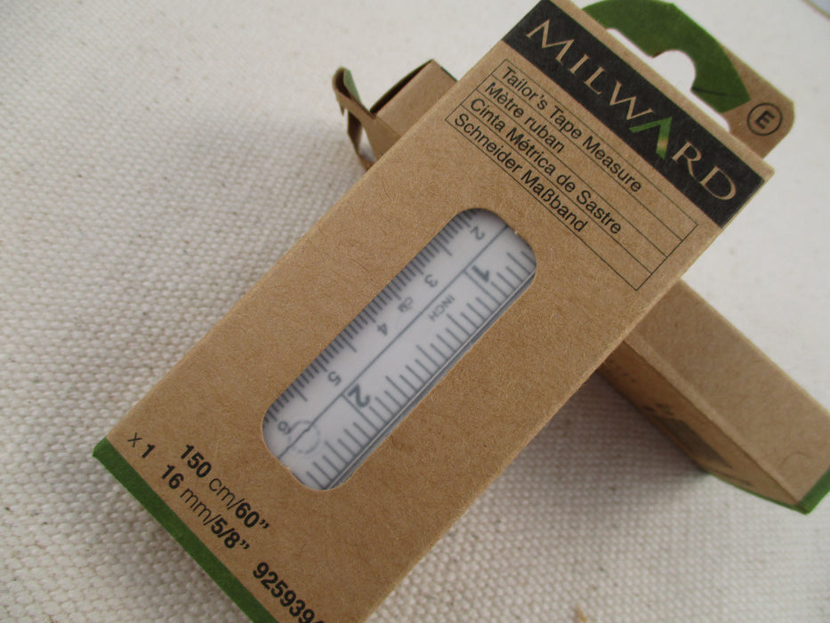 Milward white tape measure in cardboard box