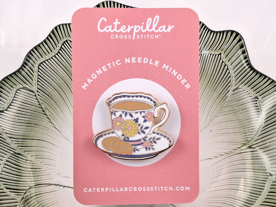 Caterpillar Cross Stitch Teacup Magnetic Needle Minder